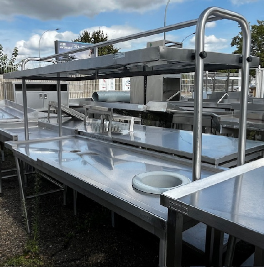 Matériel occasion Entrée sortie de plonge inox avec trou vide-ordures + étagère haute