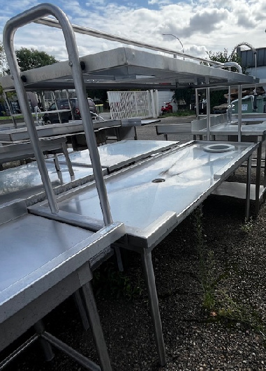 Matériel occasion Entrée sortie de plonge inox avec trou vide-ordures + étagère haute